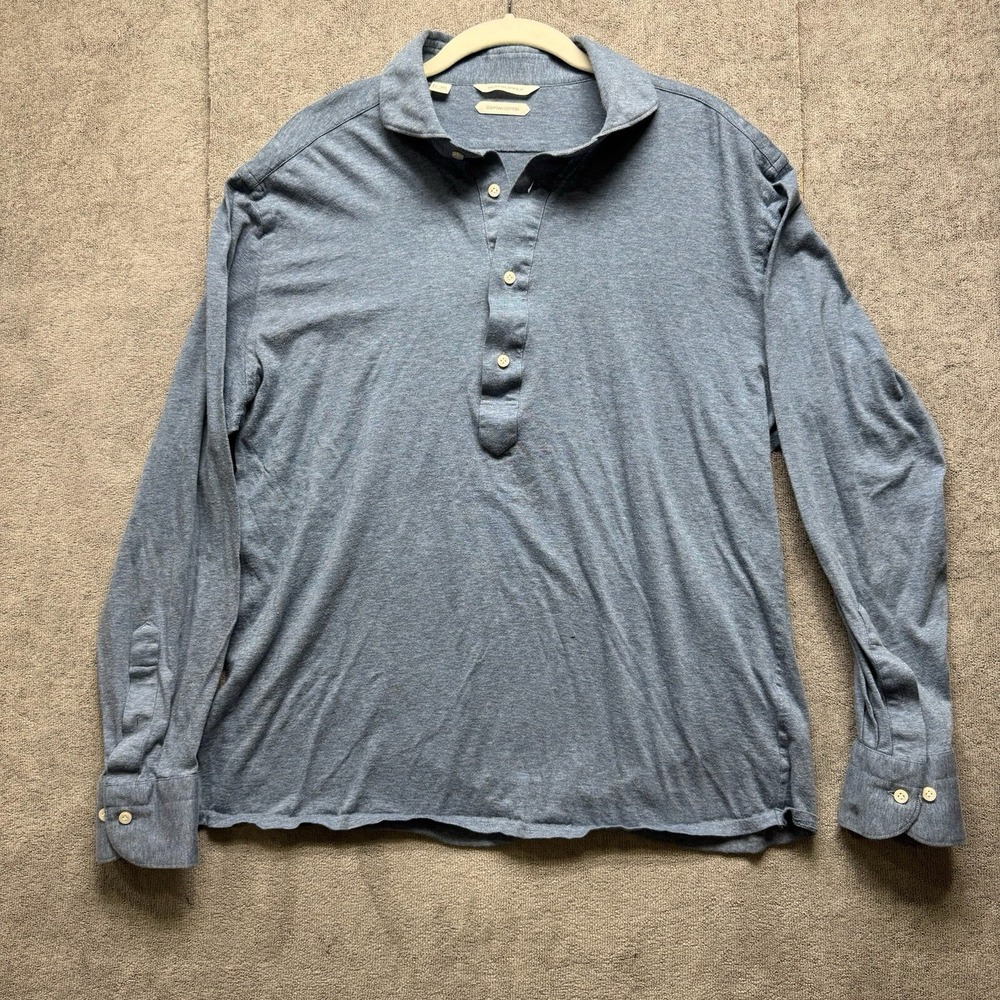 Suitsupply Blue Egyptian‎ Cotton Long Sleeve Polo Shirt 17/43 Slim Mens Dressy